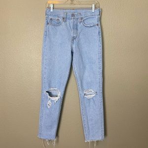 Levi’s Button Fly Crop Frayed Ankle Jeans